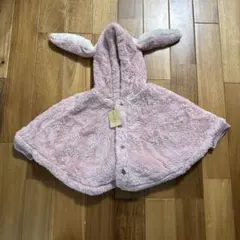 ウサギ耳付きフリースベビーポンチョ M