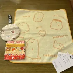 5点目100円♡新品♡お文具さんタオルハンカチ＆ポーチセット