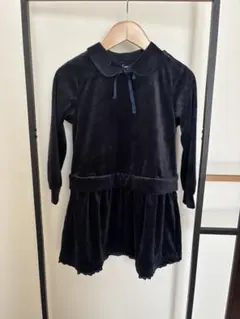 コムサイズム コムサ ベルベット 襟付きワンピース 七分袖 ネイビー 120cm