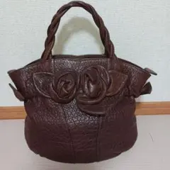 【美品】AOYAMA IBIZA 本革ハンドバッグ フラワーモチーフ ブラウン