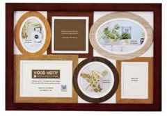 フォトフレーム 6窓 木製 ブラウン 壁掛け 卓上 両用 写真立て ナチュラル