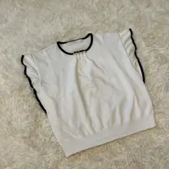 tocco closet パール付き 半袖ニット ホワイト×ブラック