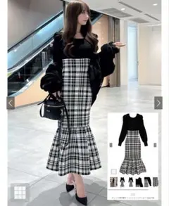 GRL チェック柄切替マーメイドニットワンピース ［Kz719］