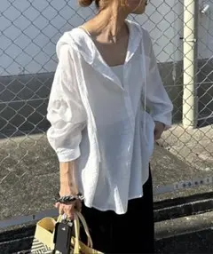 フード付きシアーシャツ
