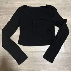 SHEIN シーイン Dazy 無地 ブラック クロップド丈 長袖 Tシャツ