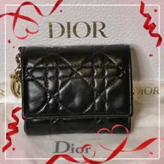 【現行／極美品】ディオール 三つ折り財布 ロータス カナージュ ラムスキン／黒Fのサムネイル