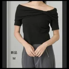 【新品】カットソー　リブ　トップス　オフショル　半袖　黒のサムネイル