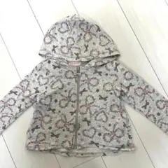メゾピアノ グレー 花柄リボン付きパーカー 110cm