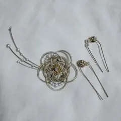 美品　ヘアアクセサリー　３点セット　水引きデザイン　アネモネ