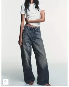 ZARA TRF ミッドライズ折り返しウエストデニムパンツ 38 - メルカリ