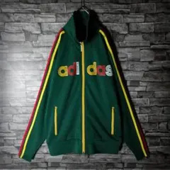 美品00ｓ☆アディダスジャージ 胸ロゴ ハイネック 3ライン Y2K 万国旗タグ