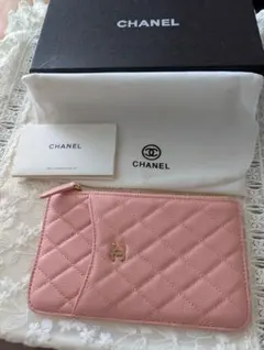 良品 CHANEL カメリアバタフライココマーク シアーピンク 長財布