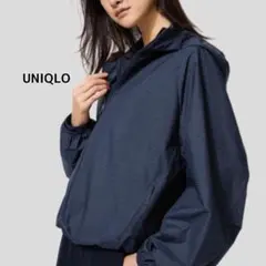 UNIQLO ポケッタブルUVカットパーカ XL ネイビー チェック 撥水加工