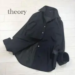 theory｜長袖シアーコットンシャツ　スキッパー風　透け感　ストレッチ　黒のサムネイル