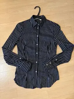 ZARA BASIC ブラック/ホワイトストライプ 長袖シャツ XS