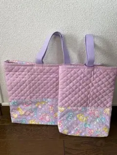 入園・入学♪くま＆うさぎ柄♪女の子レッスンバッグ♡上履き入れ2点セット（薄紫）