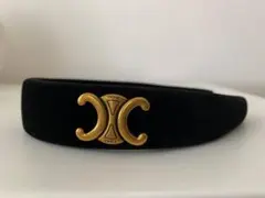 未使用 CELINE セリーヌ ベロアカチューシャ 黒 ブラック