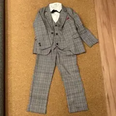 卒入学式フォーマルスーツ130サイズ　グレー チェック柄