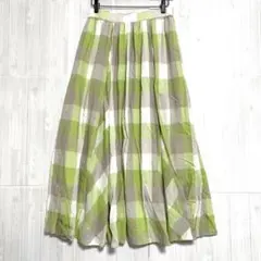 アメリカンホリック　チェック プリーツ ロングスカート　黄緑　M