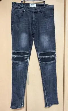 メンズ DXPE COLLECTION ジーンズ 黒 ダメージ 裾ジッパー