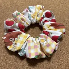 パッチワーク風　レトロチェック柄　シュシュ