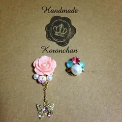 バラ 蝶 ゆらゆらイヤリング