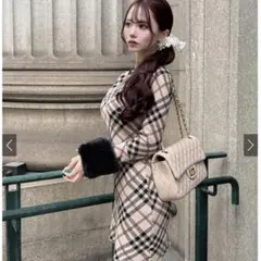 GRL 2Wayファー付きチェック柄ニットミニワンピース ru1375