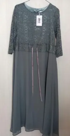 LACELADIES ミント色 レース&シフォン ロングワンピース M