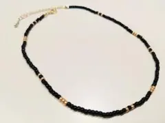 ブラック×アンティークゴールドチョーカー　ゴールド金具　ビーズネックレス韓国