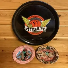 80年代当時物 PEPPERMINT 丸型ブリキトレー&灰皿セット ロカビリー