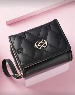 ブラック キルティング 三つ折り財布