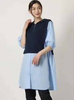 a.v.vアー・ヴェ・ヴェ ハーフジップドッキングチュニック ブルー　Mのサムネイル