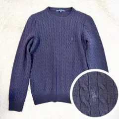 【美品】 ラルフローレン ケーブルニット ネイビーカシミヤ混 Mのサムネイル