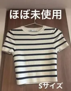 【ほぼ未使用】ZARA ボーダー　半袖クロップドトップス　ニットソー