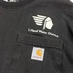 Carhartt ポケットロンT 企業ロゴ USA古着 黒 カーハート ML相当