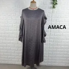 【美品】AMACA　サテンワンピース　腕フリル　三陽商会　サイズ38のサムネイル