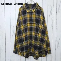 グローバルワーク チェックシャツ 黄黒 L オーバーサイズ