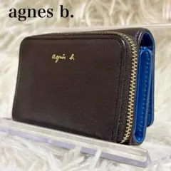 ✨️美品✨️ アニエスベー 三つ折り財布 レザー 茶 青 バイカラー コンパクトのサムネイル