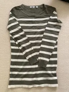 オリーブグリーン ホワイトストライプ 長袖Tシャツ S