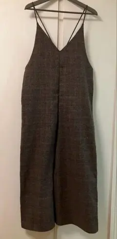 RAZEIL ダークブラウン　チェック柄 サロペット　細紐　裏地なし　フリー