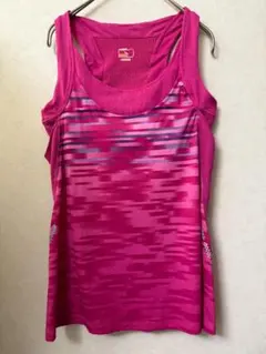 #4326 PUMA タンクトップ ピンク Sサイズ相当 総柄 スポーツウェア