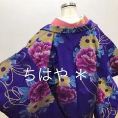 レトロ アンティーク 未使用 しつけ糸付き 長羽織 紫地 銘仙 羽織