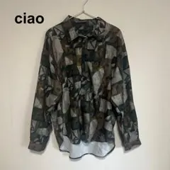 ciao/チャオ 長袖シャツ 総柄 アースカラー モード モザイク柄 ゆるだぼ