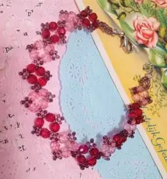 ヴィンテージ ビーズブレスレット レッド×ピンク