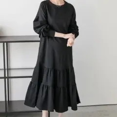 BEARDSLEY コンビギャザー コクーンスリーブ ワンピース ブラック