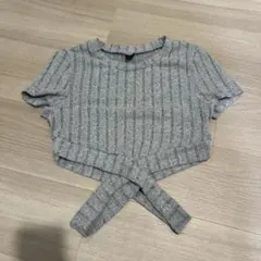 グレー ストライプ クロップドニット 半袖