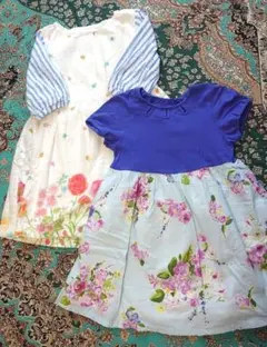 ハッカキッズ 半袖ワンピースと花柄七分袖ワンピ　2枚セット　まとめ売り