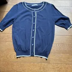 ネイビー 半袖カーディガン ボタン付きのサムネイル