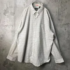 B1152古着　シャツ　長袖　ボタンダウン　ベージュ　黒　茶　90s Y2K