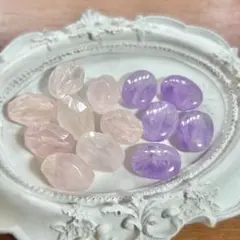 マダガスカルローズクォーツ(タンブル)&ラベンダーアメジスト(オーバル)